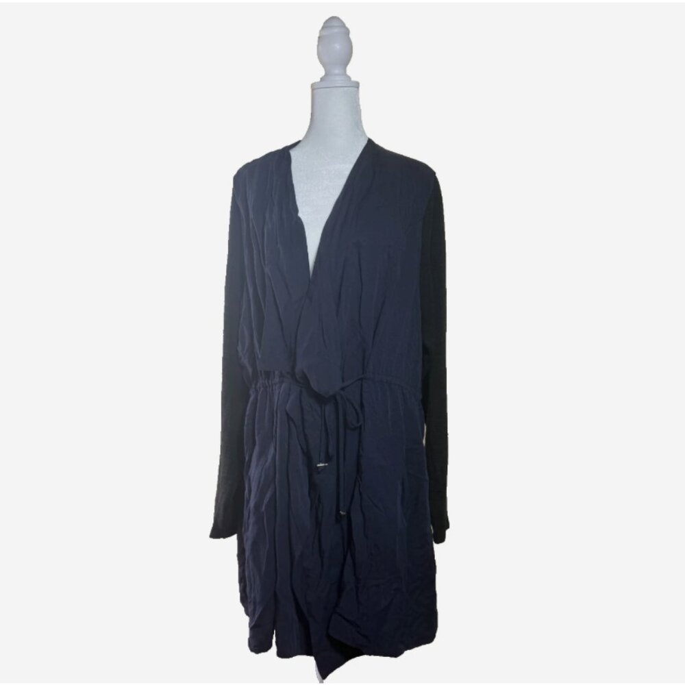 City Chic Navy Blue Black Knit Sleeve Drawstring Waist Jacket Plus Size 18/20